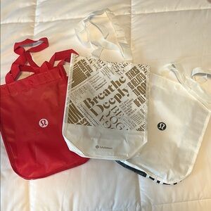 Lululemon athletica Red, White, and Cream Tote Bag Set (small totes)